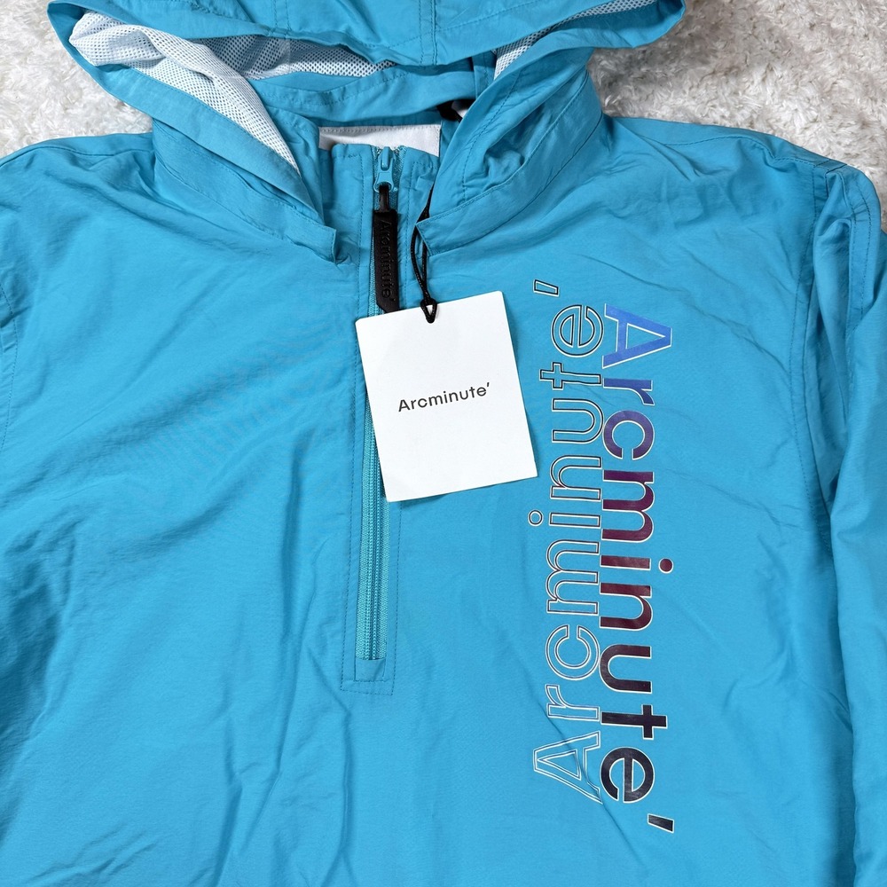 Arcminute Jacket Men XL Blue Windbreaker Hooded Zip Outerwear Street Spell Out - Picture 2 of 9